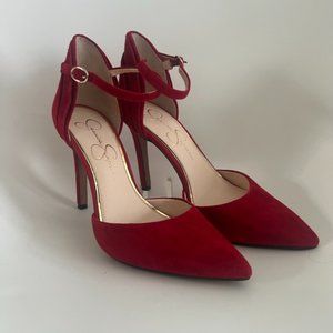 Jessica Simpson Red stiletto, pointed toes, ankle straps Sz 7